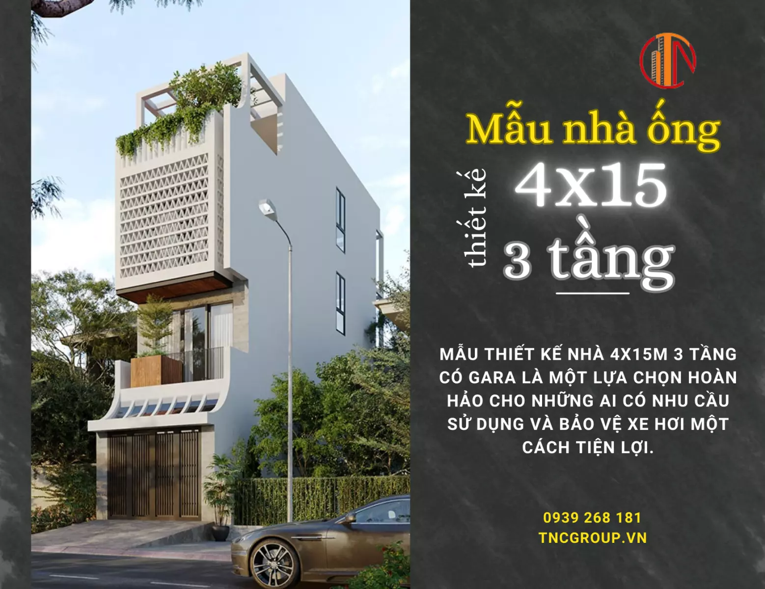 Mẫu thiết kế nhà 4x15m 3 tầng có gara