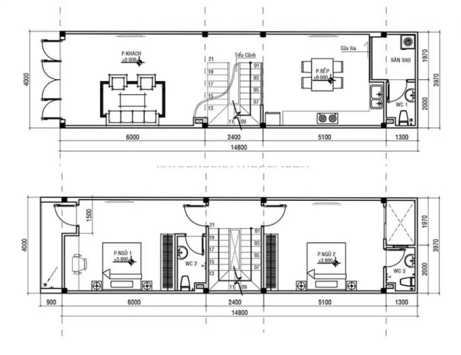 Mẫu nhà ống 3 tầng 4x15m có 3 phòng ngủ