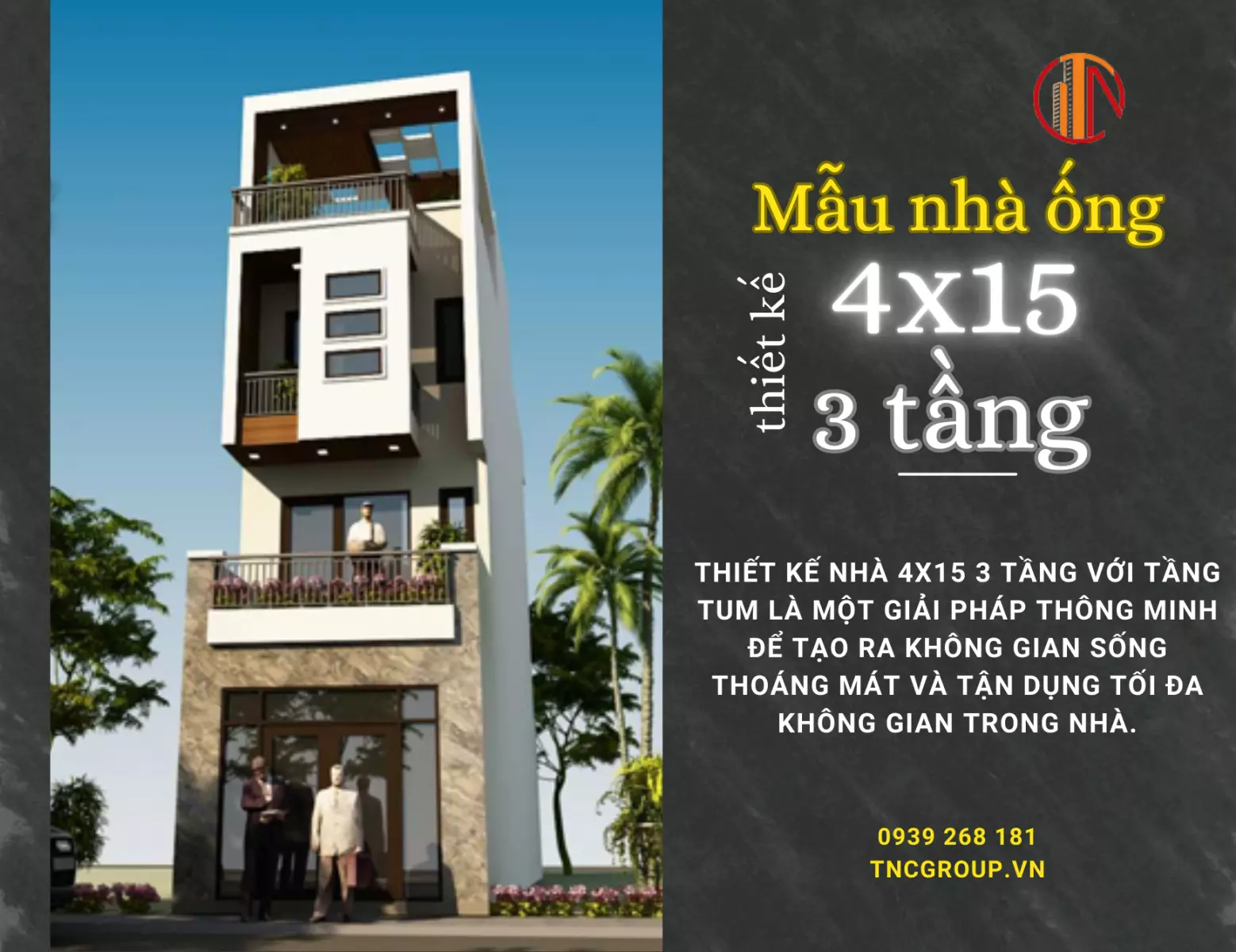 Mẫu thiết kế nhà 4×15 3 tầng có tum