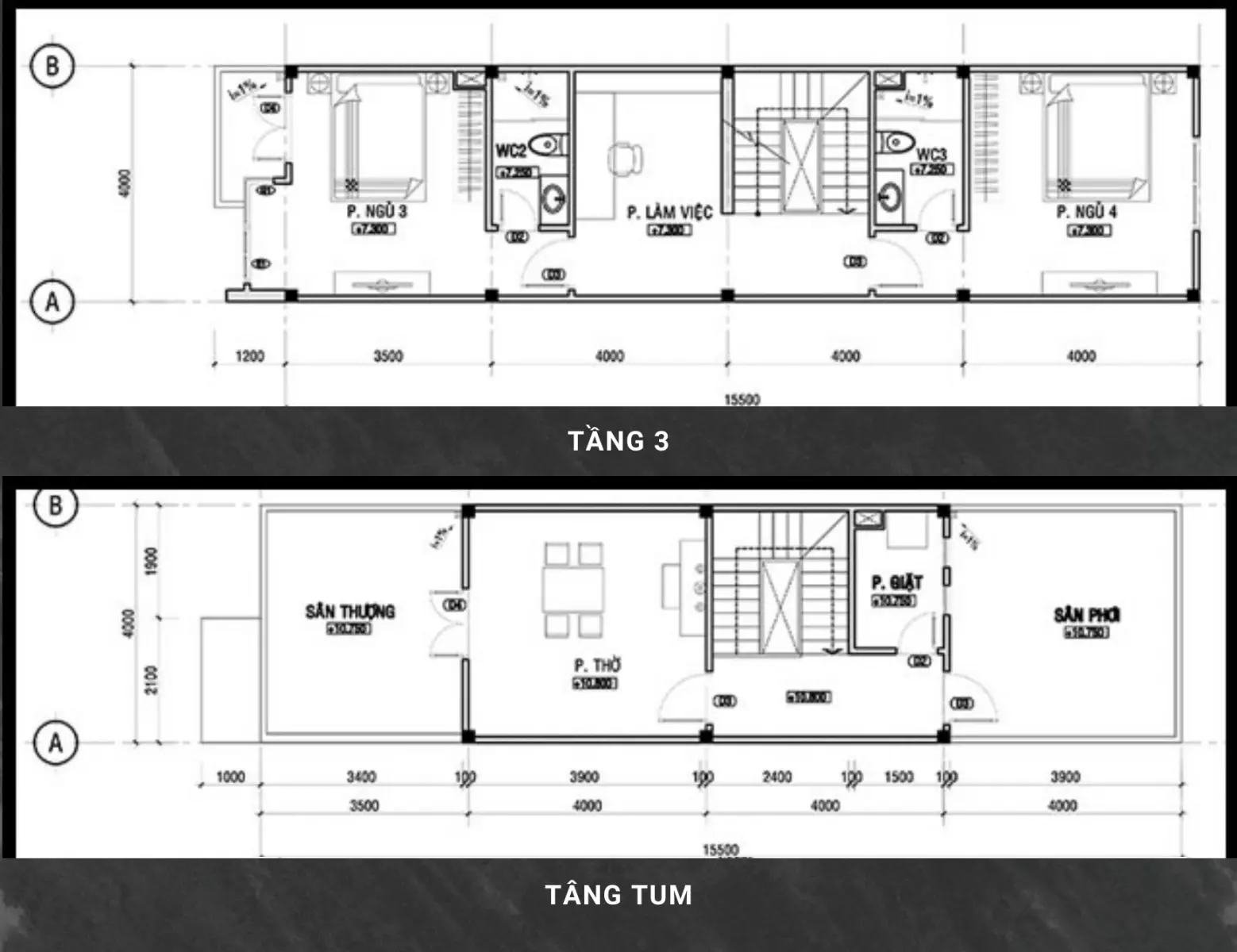 Mẫu thiết kế nhà 4×15 3 tầng có tum